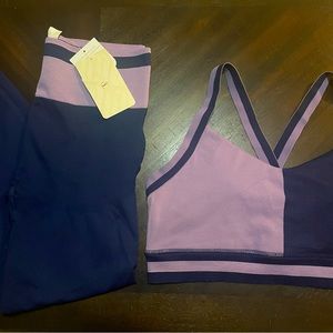 Fabletics leggings & sports bra Matching Set, Navy & Purple, size XL, NWT